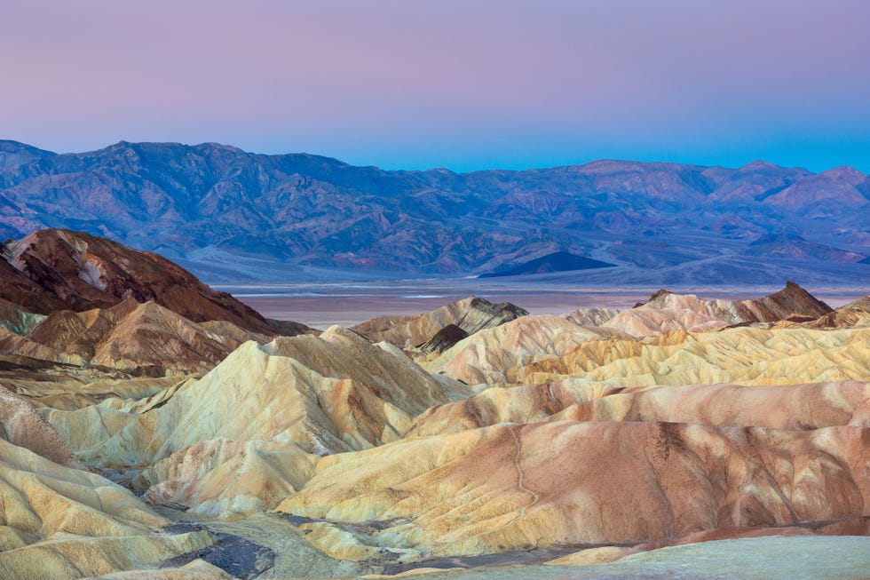 zabriskie point in death valley at dawn