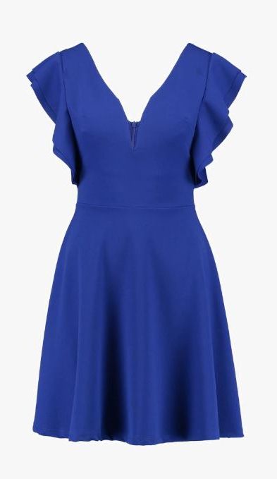 Clothing, Cobalt blue, Blue, Dress, Electric blue, Day dress, Cocktail dress, Sleeve, Neck, A-line, 