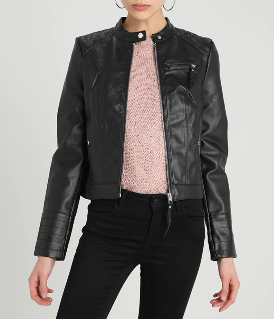 Clothing, Jacket, Leather, Leather jacket, Outerwear, Sleeve, Collar, Textile, Top, Shoulder, 