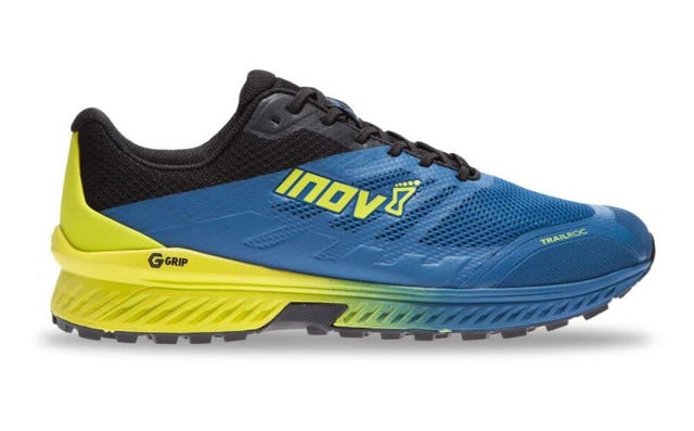 las zapatillas de trail inov 8 trailroc g 280 en color azul y amarillo