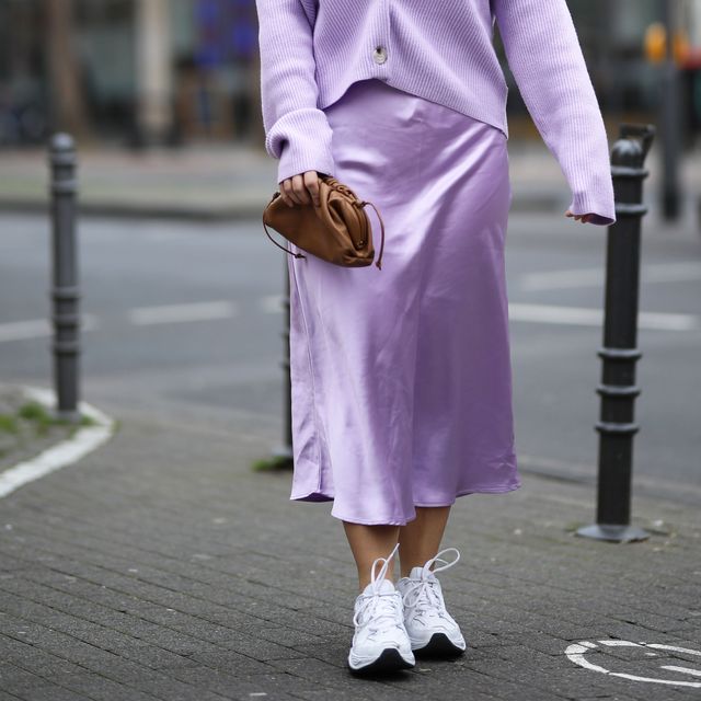 cologne, germany   january 24 lou beyer wearing edited sweater and skirt, nike sneaker and bottega veneta mini pouch on january 24, 2020 in cologne, germany photo by jeremy moellergetty images