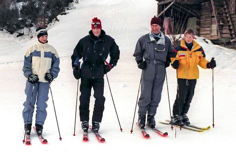 royal family skiing in klosters, switzerland, 1998