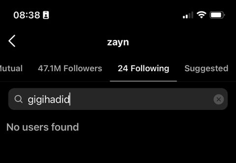 zayn malik, no longer following gigi hadid as of 830 am on september 23