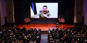 ukrainian president volodymyr zelenskyy speaks to the us congress by video to plead for support as his country is besieged by russian forces, at the capitol in washington, wednesday, march 16, 2022 ap photoj scott applewhite, pool