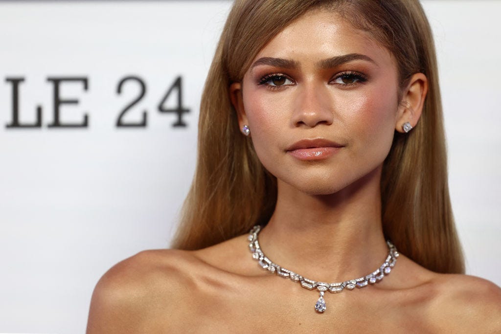 Zendaya's green satin suit screams spring vibes