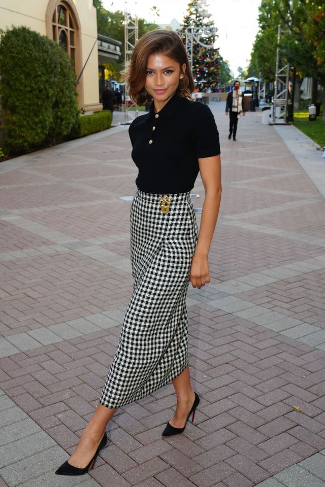 Zendaya Brings Preppy Style in Checkered Skirt to 'Euphoria' FYC Event – WWD