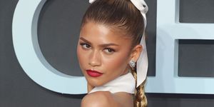 zendaya on the red carpet with a blonde ponytail