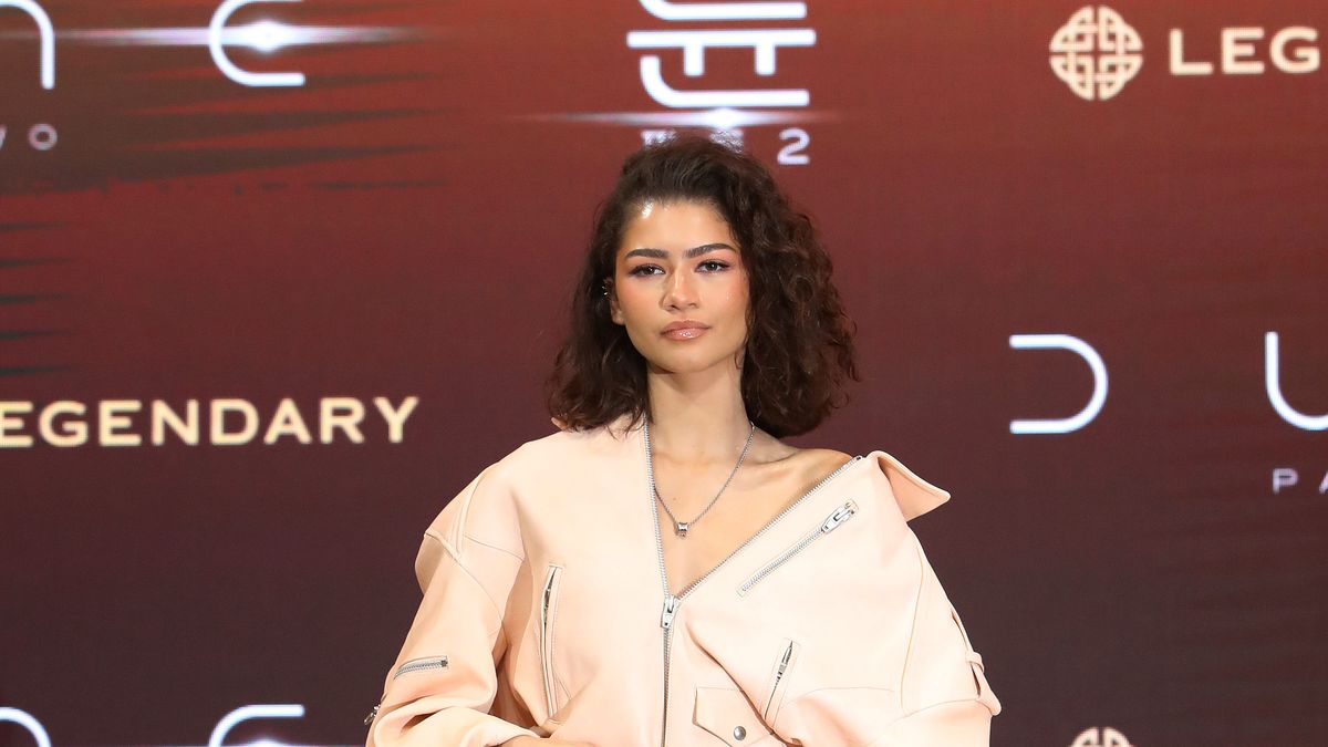 Zendaya is a biker babe in plunging nude leather jumpsuit