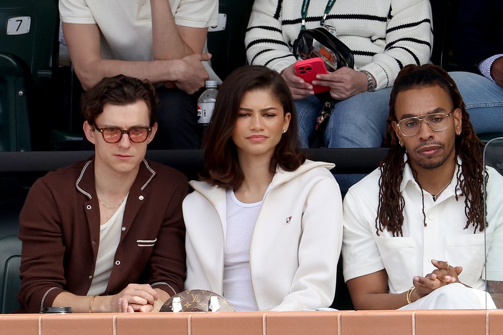 indian wells, california march 17 tom holland and zendaya watches carlos alcaraz of spain play daniil medvedev of russia during the mens final of the bnp paribas open at indian wells tennis garden on march 17, 2024 in indian wells, california photo by matthew stockmangetty images