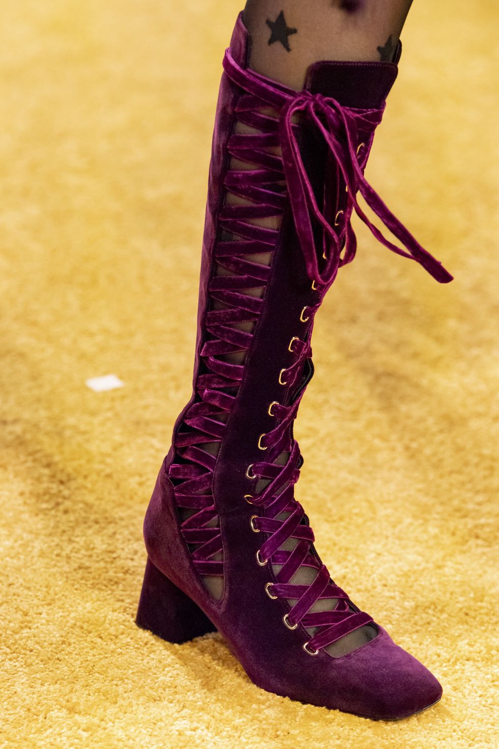 Footwear, Boot, Purple, High heels, Shoe, Knee-high boot, Velvet, Joint, Fashion, Leg, 
