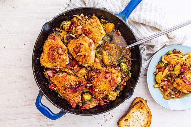 harvest chicken skillet with bacon and brussels sprouts