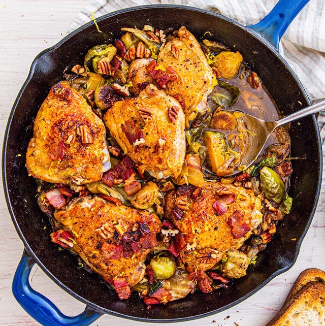 Bacon Harvest Chicken Skillet harvest chicken skillet with bacon and brussels sprouts