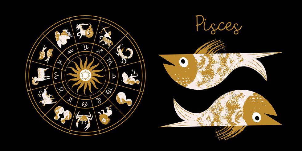 zodiac sign pisces horoscope and astrology full horoscope in the circle horoscope wheel zodiac with twelve signs vector