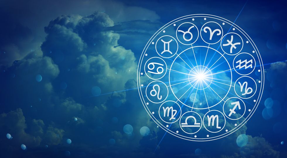 zodiac signs inside of horoscope circle astrology in the sky with many stars and moons  astrology and horoscopes concept