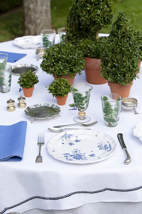 zdg ﻿camaïeu blue dinner plate pair with vintage linen napkins for this tablescape