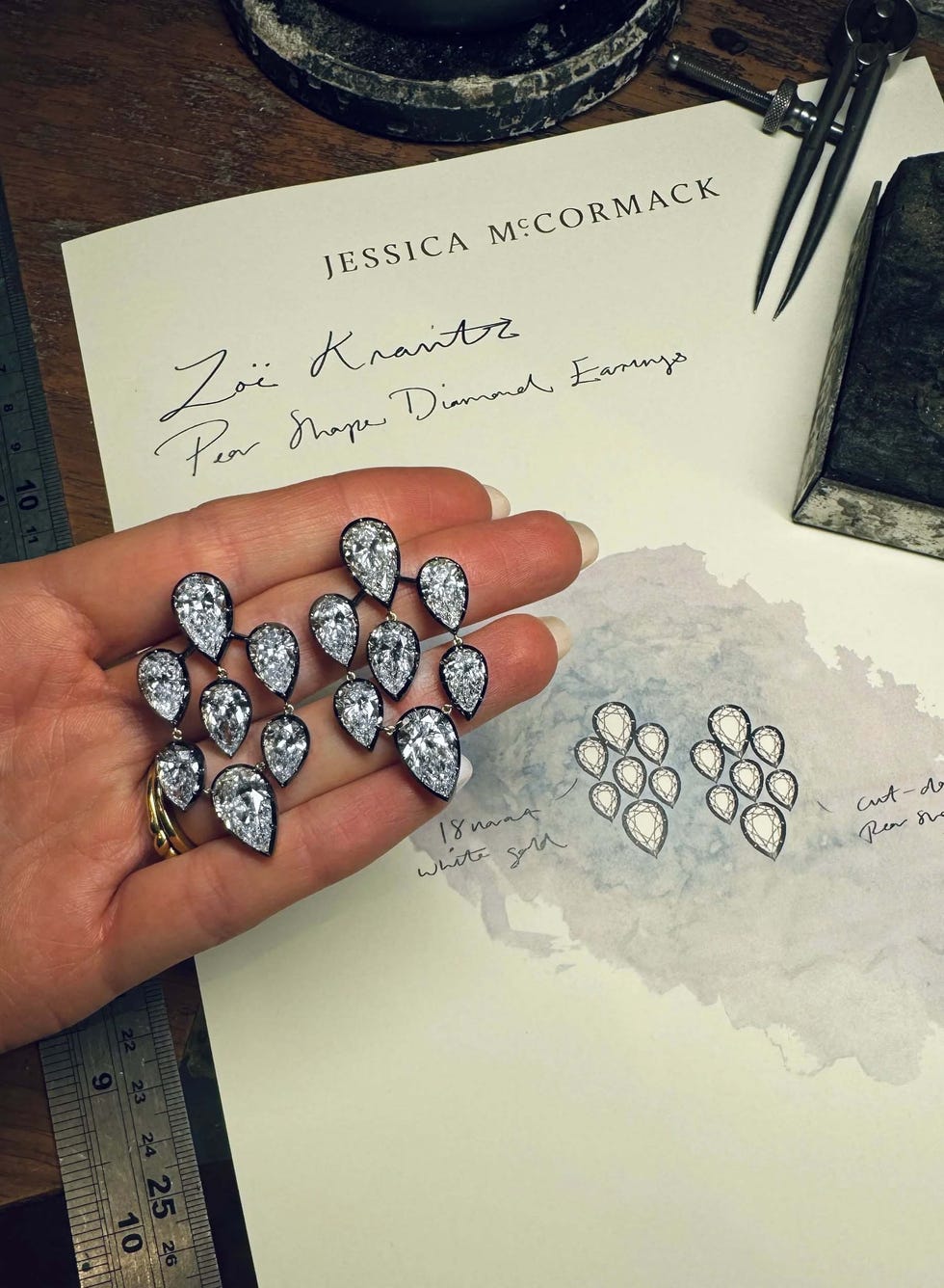 design for pearshaped diamond earrings by jessica mccormack