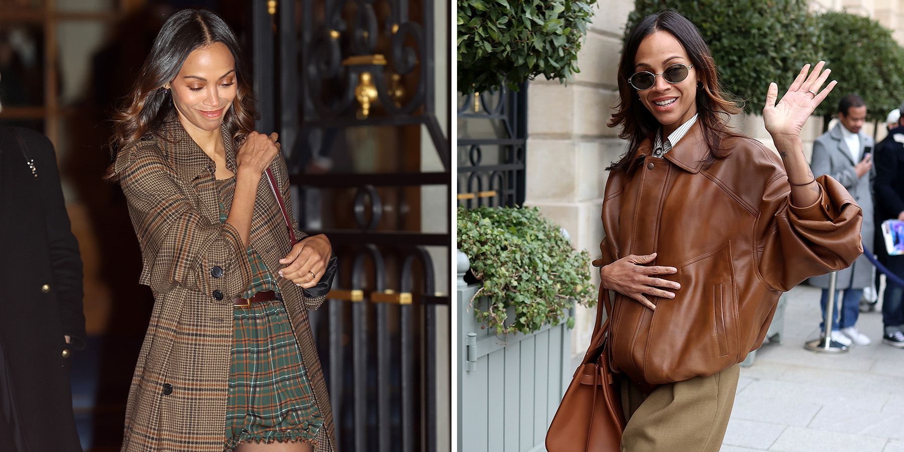 Zoe Saldaña Hits the Streets of Paris in Two Totally Different Brown Looks