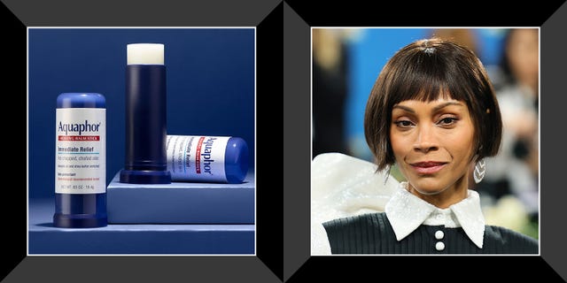 aquaphor healing balm stick for skin relief, zoe saldana at met gala