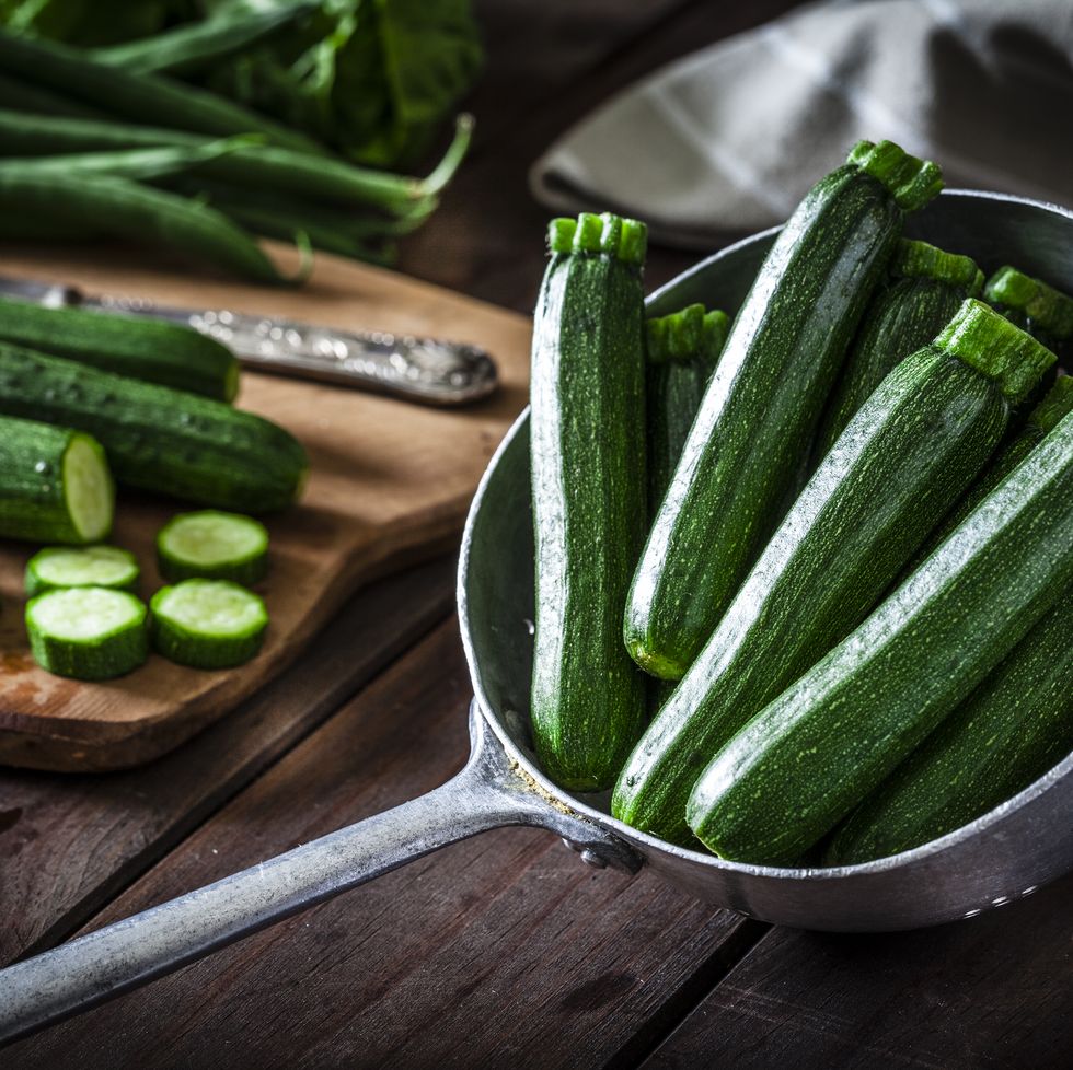 zucchini in an old metal colander