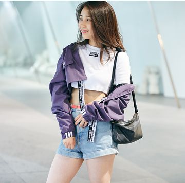 Clothing, Shoulder, Street fashion, Waist, Fashion, Joint, Pink, Shorts, Outerwear, Neck, 