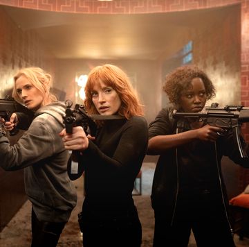 from left marie diane kruger, mason “mace” brown jessica chastain and khadijah lupita nyong'o in the 355, co written and directed by simon kinberg