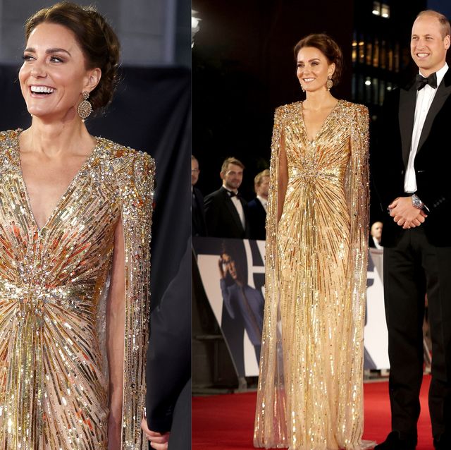 凱特王妃現身《007生死交戰》首映紅毯美翻！「王妃愛牌」金色斗篷禮服被熱搜 穿搭比龐德女郎還搶眼