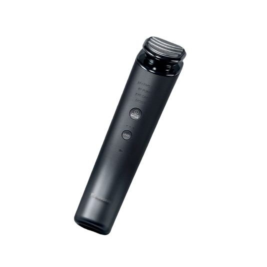 a black and silver microphone