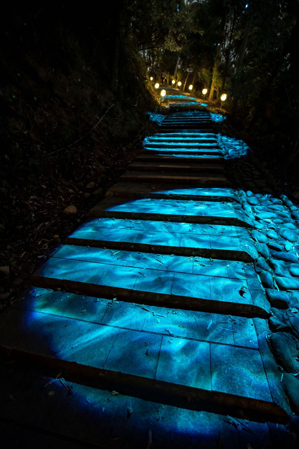 a set of stairs at night