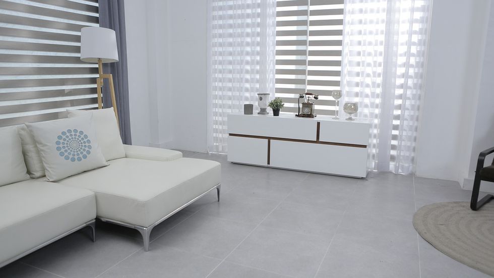 Furniture, White, Floor, Room, Interior design, Property, Tile, Living room, Product, Flooring, 