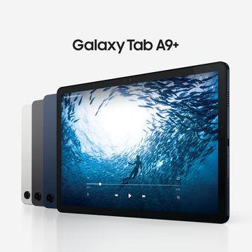 a tablet with a blue screen