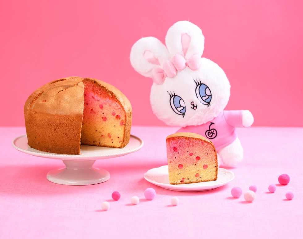 a stuffed animal next to a cake