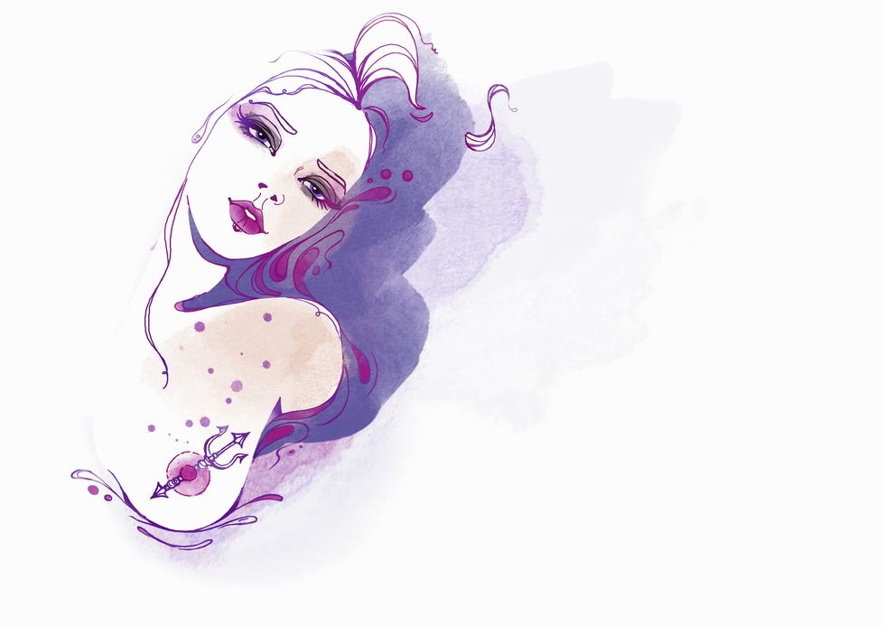 Violet, Illustration, Drawing, Fashion illustration, Art, Watercolor paint, Fictional character, Graphic design, Sketch, 