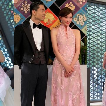 林志玲和Akira婚禮穿中式禮服送客大露美背！志玲親自參與設計的粉色改良式旗袍禮服背後巧思大公開
