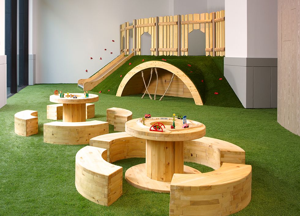 Product, Public space, Table, Furniture, Playground, Grass, Wood, Play, Interior design, Plywood, 