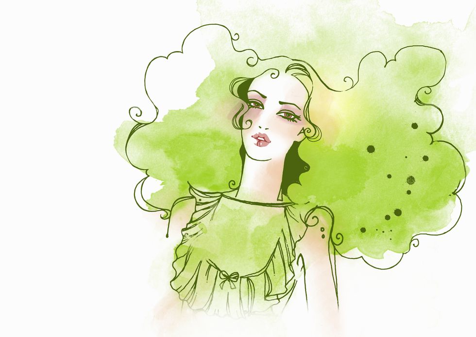 Green, Illustration, Fictional character, Art, Fashion illustration, Watercolor paint, Clip art, Drawing, Sketch, 