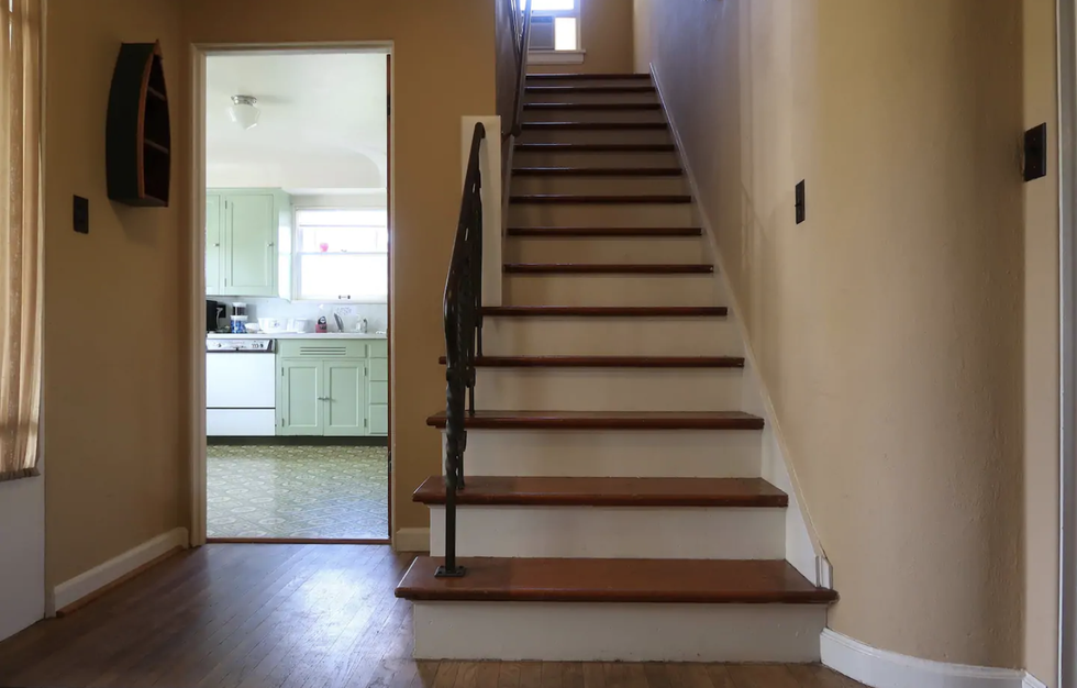 Stairs, Wood flooring, Property, Floor, Handrail, Laminate flooring, Hardwood, Room, Flooring, Wood, 