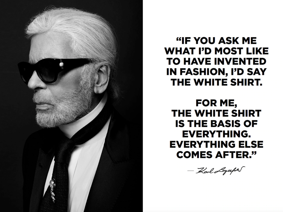 卡爾拉格斐（Karl Lagerfeld）認為白襯衫是一切的基礎，也是他最愛的時尚單品