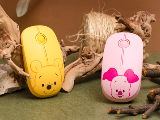 黃色和粉色的小熊維尼無線滑鼠