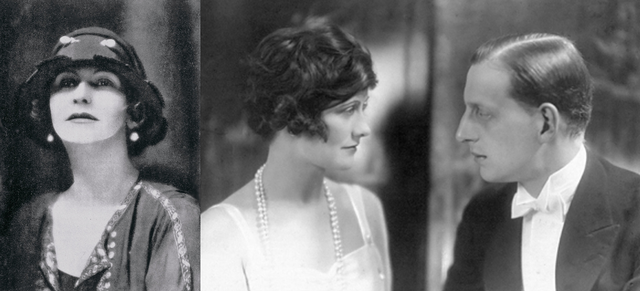 (左)香奈兒女士身著俄羅斯風格服裝，1923年。版權所有© All Rights Reserved / Courtesy of Vogue Paris / Photo W. Rehbinder(右)香奈兒女士與狄米崔(Dmitri Pavlovich)大公爵合照，1920年。版權所有© Tous droits réservés