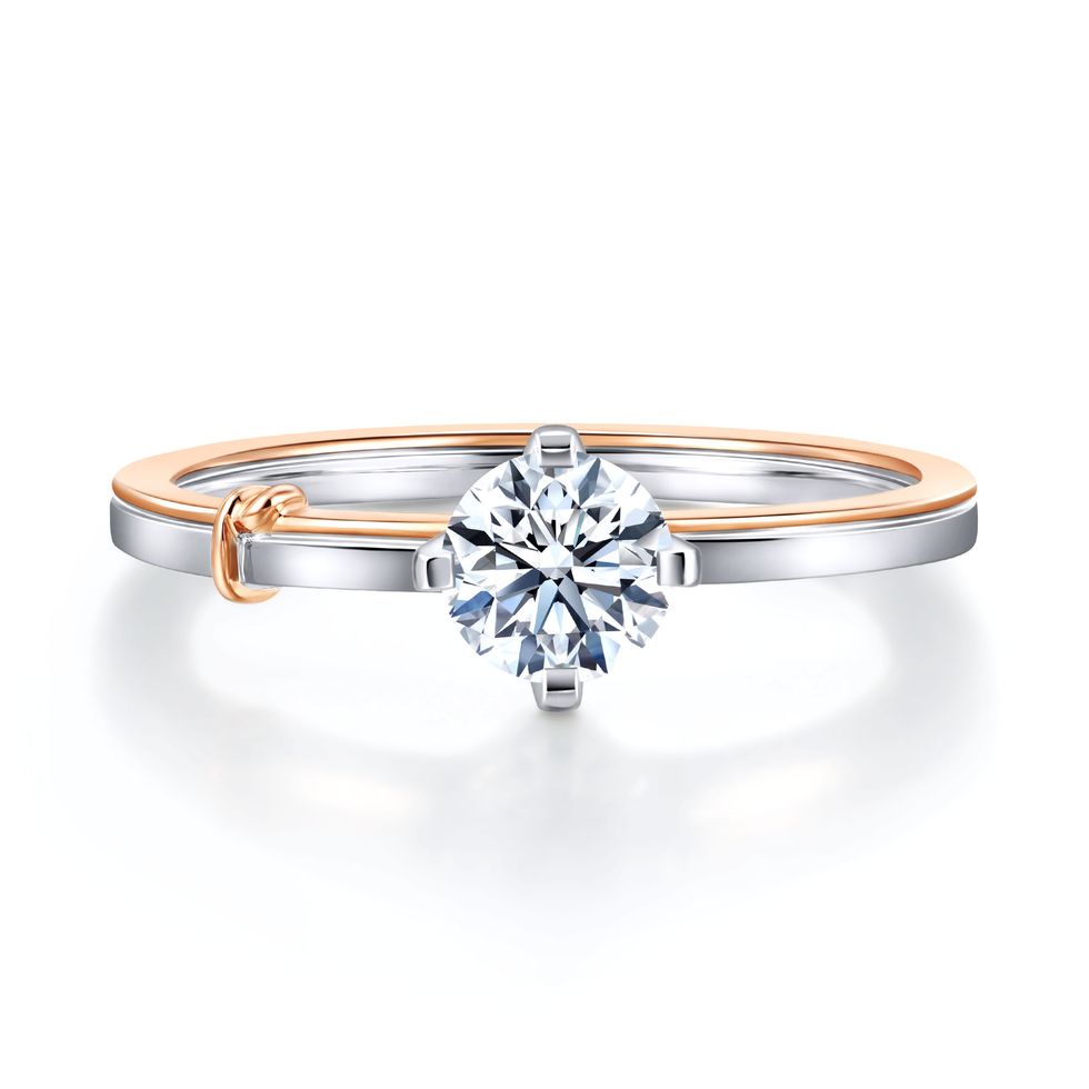 點睛品 promessa 「同心結」18k白金玫瑰金雙色鑽石戒指