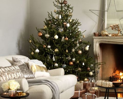 Room, Interior design, Home, Living room, White, Christmas tree, Christmas decoration, Furniture, Couch, Interior design, 