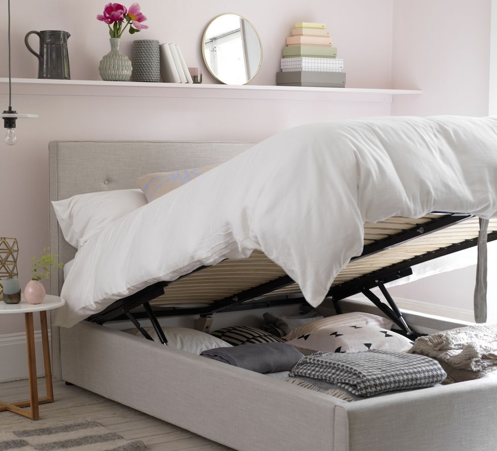 Poppy kingsize storage bed in linen, £1,325, Button & Sprung