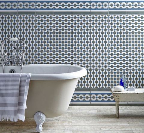 Blue, Plumbing fixture, Tile, Wall, Ceramic, Bathtub, Purple, Plumbing, Bathtub accessory, Bathroom, 