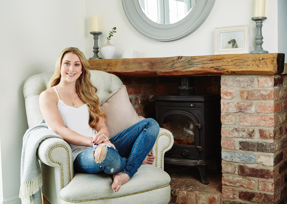 Olympic cyclist Laura Trott's country cottage makeover with DFS and stylist Pippa Jameson, Britannia cream accent armchair