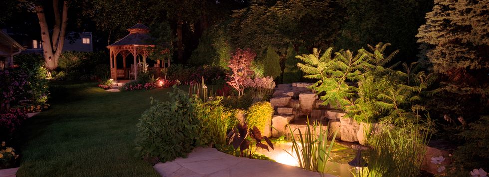 Luxury and spacious garden at night