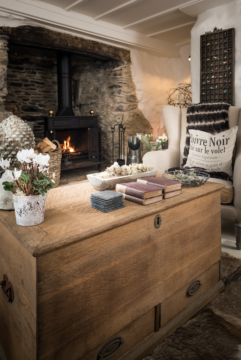 The Fable cottage in Cornwall log fire