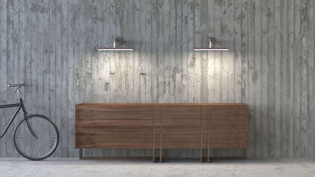 Old-fashioned sideboard in modern ambience, 3D Rendering and concrete