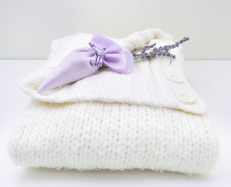 Lavender sachet filled with dried lavender flowers used to freshen linens, drawers and to deter moths