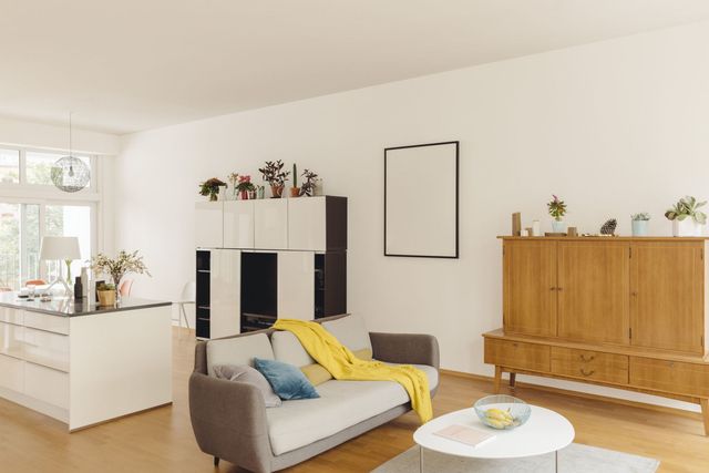 Living room and kitchen counter in modern house