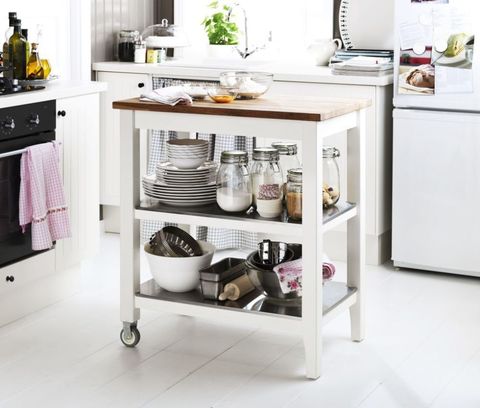 Add extra preparation space with a trolley or butcher's block. Stenstorp kitchen trolley, £140, Ikea